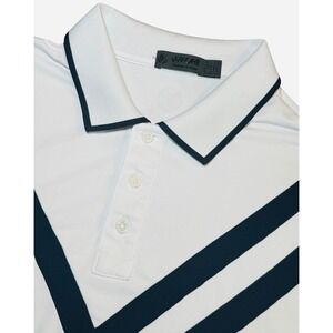 G/FORE Mens Small Golf Polo Shirt White Navy Chevron Stripe Performance S/S